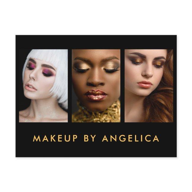 Makeup Artist 3 Photo Gold Business Postcard