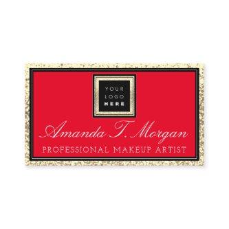 Makeup Artist Eyelash Event Logo Red Gold Glitter