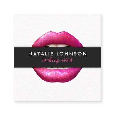 Makeup artist fuchsia lips modern white beauty square