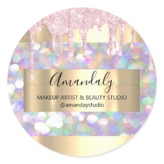 Makeup Artist Glitter Gold Framed Spark Glitter Bu Classic Round Sticker