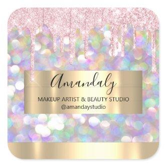 Makeup Artist Glitter Gold Framed Spark Glitter Bu Square Sticker
