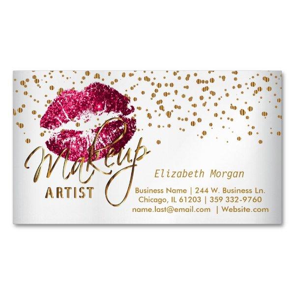 Makeup Artist - Gold Confetti and  Hot Pink Lips  Magnet