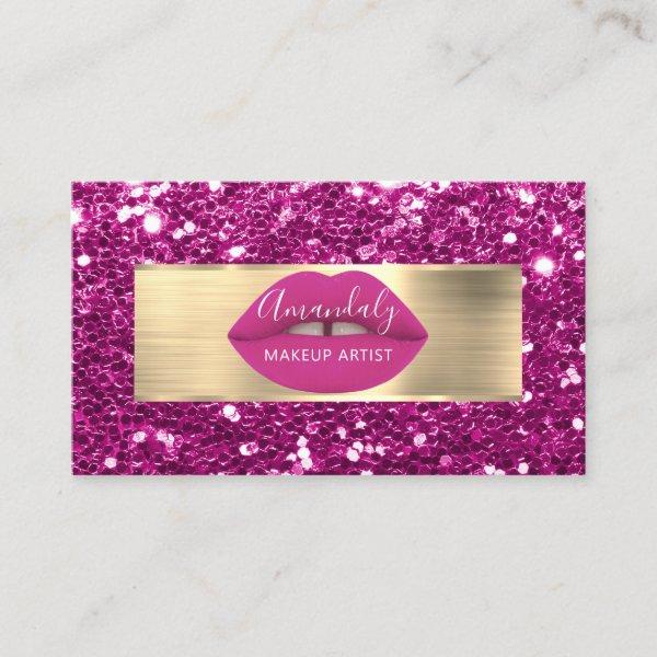 Makeup Artist Gold Glitter QR Code Logo Pink Lip B