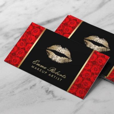 Makeup Artist Gold Lips Elegant Red Roses
