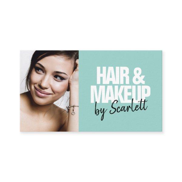 Makeup artist hair photo bold script mint blue