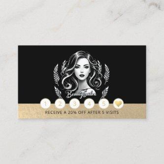 Makeup Artist Hair Stylist Modern Black White Gold Loyalty Card