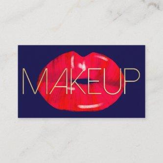 Makeup Artist Modern Red Navy Gold Lip Typography