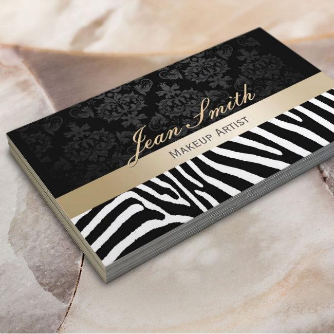 Makeup Artist Modern Zebra Pattern Gold Stripe
