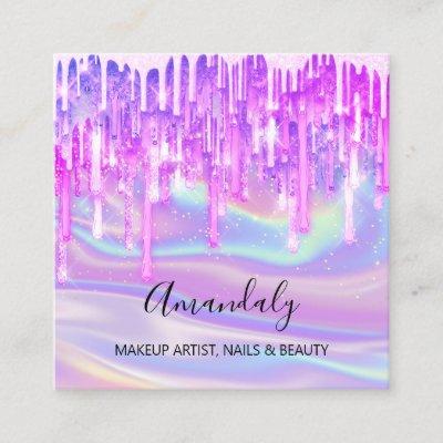 Makeup Artist Nail Logo Pink Glitter Holograph Blu Square
