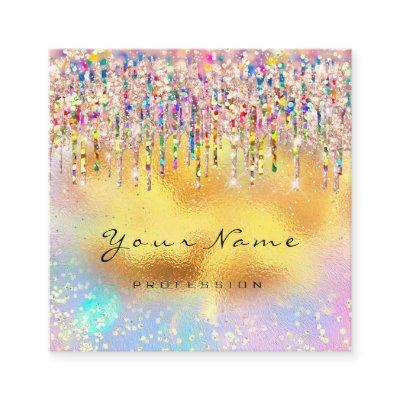 Makeup Artist Nails Unicorn Gold Holograph Drips Square