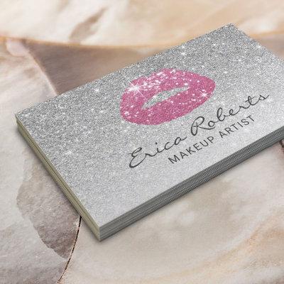 Makeup Artist Pink Lips Modern Silver Glitter
