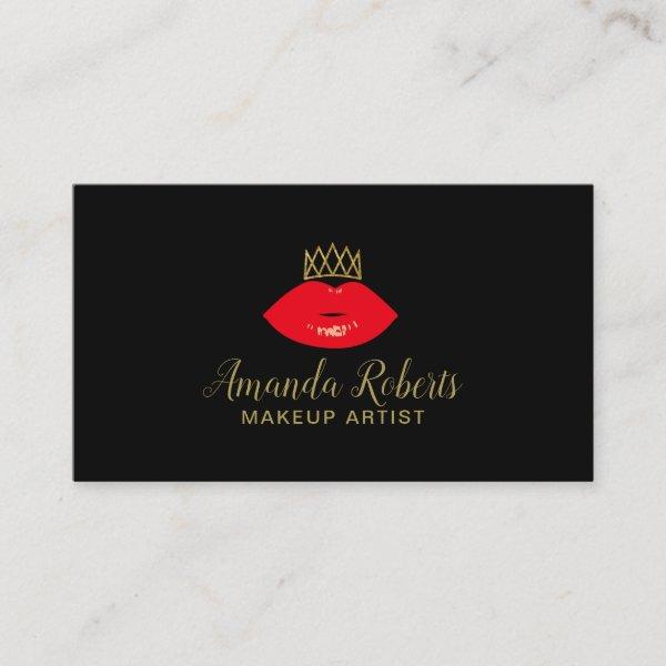 Makeup Artist Red Lips & Gold Crown Fashion
