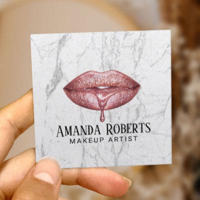 Makeup Artist Rose Gold Dripping Lips Marble Square