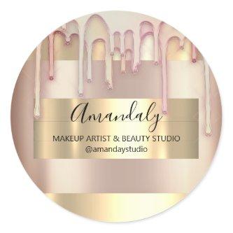 Makeup Artist Shop Framed Rose Gold Powder  Classic Round Sticker