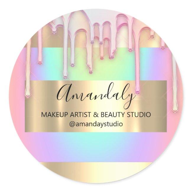 Makeup Artist Shop Gold Frame Rose Holograph Classic Round Sticker