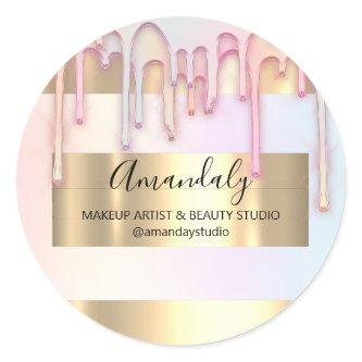 Makeup Artist Shop Gold Frame Rose Holograph Powde Classic Round Sticker