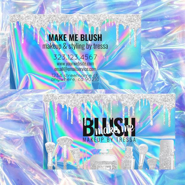 Makeup Artist Silver Glitter Drip Holographic Blue