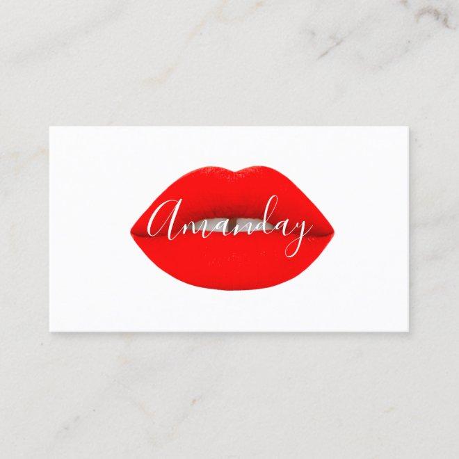 Makeup Artist White Red Lips Logo QR Code Logo