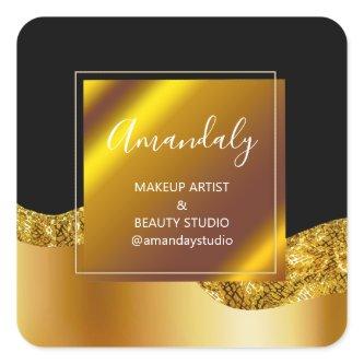 Makeup Beauty Glitter Thank Gold Black VIP Square Sticker