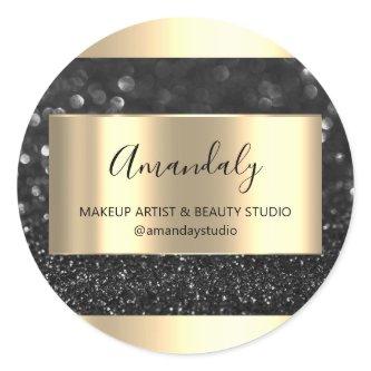 Makeup Beauty Shop Frame Gold Favor Black Gray Classic Round Sticker