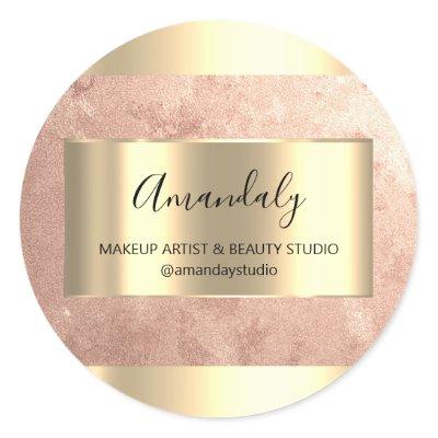 Makeup Beauty Shop Frame Gold Favor Rose  Classic Round Sticker