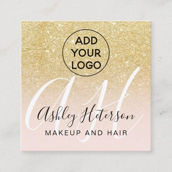 Makeup blush chic gold glitter logo monogram square