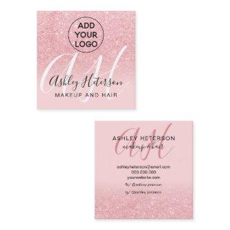 Makeup blush pink glitter logo monogram square