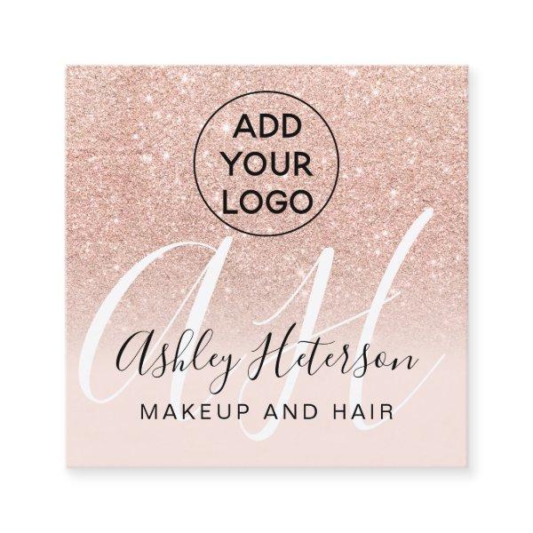 Makeup blush rose gold glitter logo monogram square