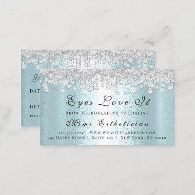 Makeup Brows Lash Silver Drips Blue Hairdresser Appointment Card