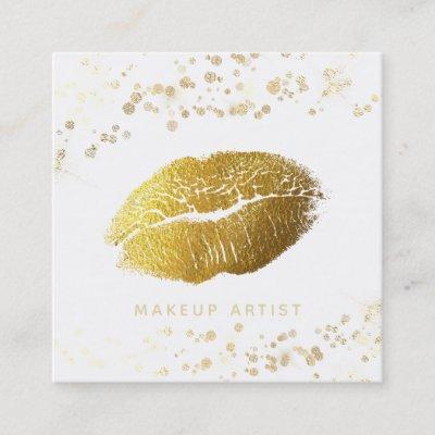 *~* Makeup Gold Glitter Lips Gold Confetti White Square