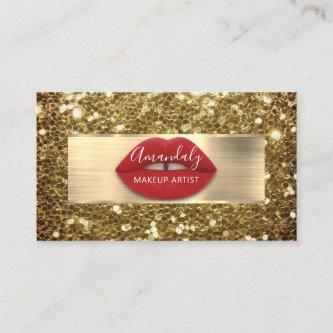 Makeup Gold Glitter QR Code Logo Red Lips Business