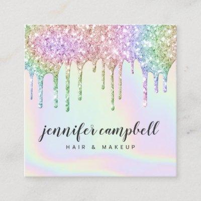 Makeup hair holographic unicorn glitter drips chic square