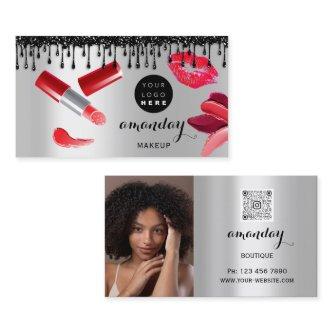 Makeup Hair Red Lipstick Silver Photo QRCode Shop