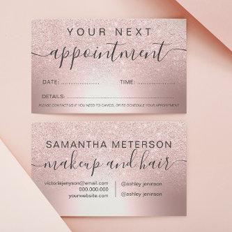 Makeup hair Rose gold glitter ombre metallic foil Appointment Card