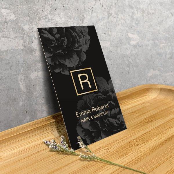 Makeup & Hair Stylist Monogram Elegant Dark Floral