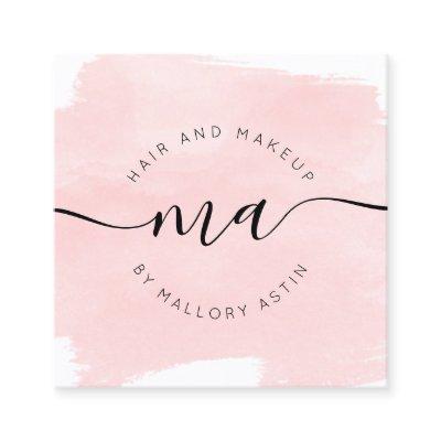 Makeup initials logo modern pink watercolor square