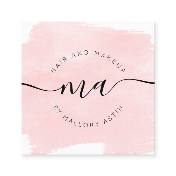 Makeup initials logo modern pink watercolor square