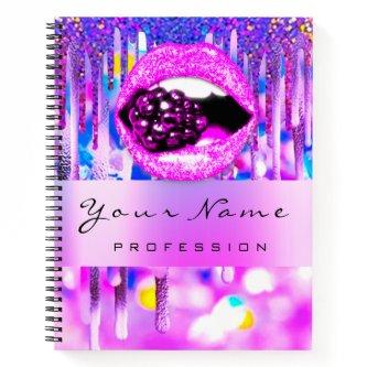 Makeup  Logo Lip Holograph Drip Berry Kiss Lips Notebook