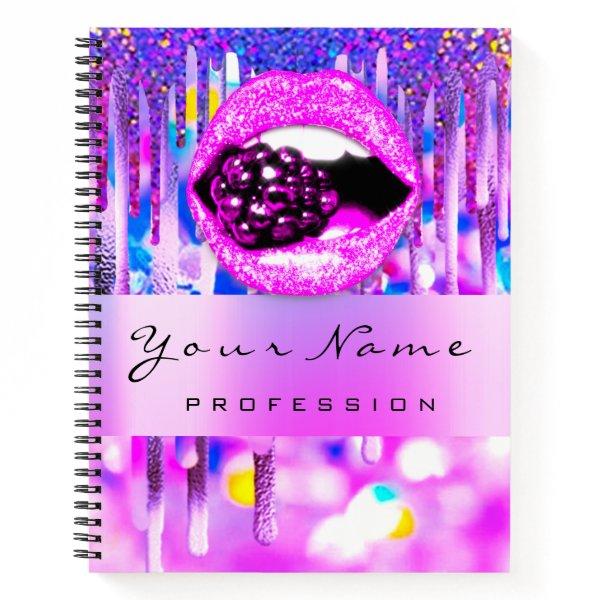 Makeup  Logo Lip Holograph Drip Berry Kiss Lips Notebook