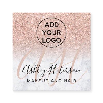 Makeup marble rose gold glitter logo monogram square