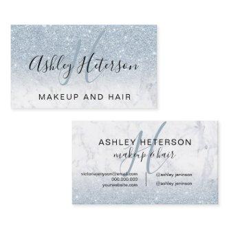 Makeup monogram marble ice blue glitter script