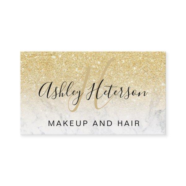 Makeup monogram script marble gold glitter