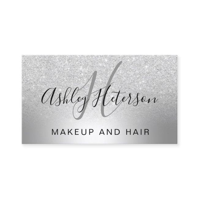 Makeup monogram script silver glitter metallic