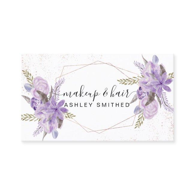 Makeup purple floral watercolor rose gold frame