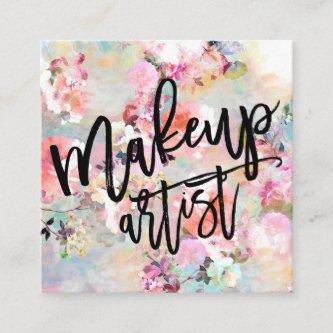 Makeup typography modern floral watercolor square