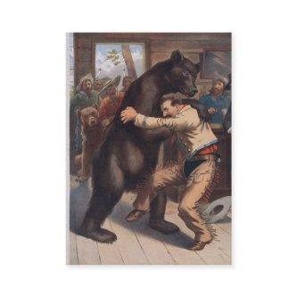 Man Wrestles Bear - Vintage Lithograph