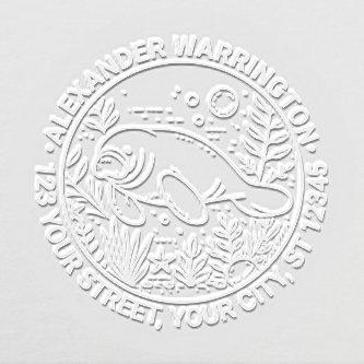 Manatee Swimming Under Water Name Return Address Embosser