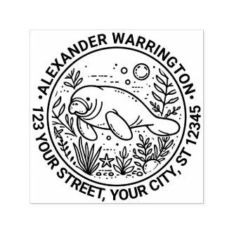Manatee Swimming Under Water Name Return Address Self-inking Stamp