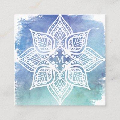Mandala Lotus Flower Logo & Blue Teal Watercolor Square