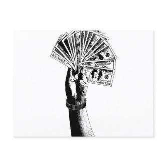 Mans hand Holding 100 dollar Bills money art Postcard